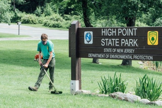 general maintenance trimming grass at high point state park and