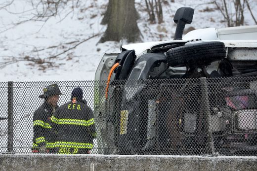 A multi vehicle accident including a box truck which rolled over on Route 4 eastbound at Myrtle Ave has caused traffic delays in Englewood on Tuesday February 12, 2019.