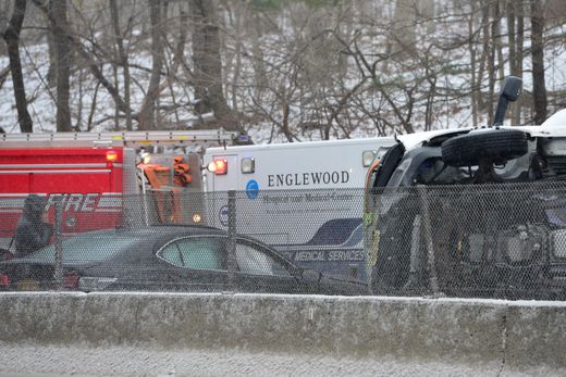 A multi vehicle accident including a box truck which rolled over on Route 4 eastbound at Myrtle Ave has caused traffic delays in Englewood on Tuesday February 12, 2019.