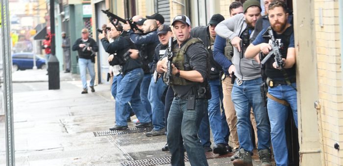 Jersey City police respond to the active shooter scene at Martin Luther King Drive and Bidwell Avenue on Tuesday, Dec. 10, 2019. (Joe Shine | For The Jersey Journal)