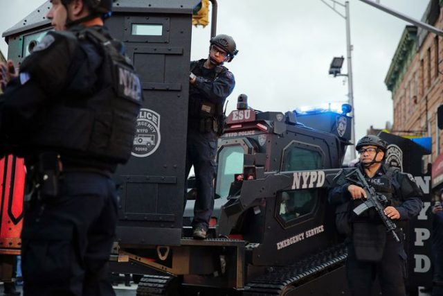 Law enforcement arrive on the scene following reports of gunfire, Tuesday, Dec. 10, 2019, in Jersey City, N.J. (AP Photo/Seth Wenig) AP