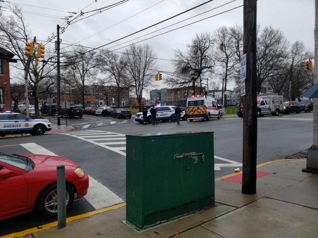 Jersey City police and EMS block off Audubon Avenue at Kennedy Boulevard while responding to an active shooter incident on Martin Luther King Drive and Bidwell Avenue. (Feroze Khan | The Jersey Journal)