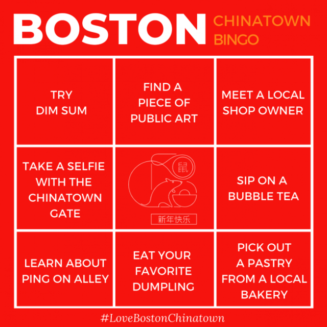 波士顿市长伟殊和经济发展办公室今日启动宣传活动，支持华埠小生意，推出华埠“小生意连连看(small business bingo)”卡片。(波士顿市府提供)