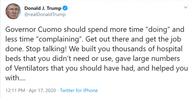 川普隔空喊话纽约州长:多做事少抱怨 州长记者会现场回应 川普隔空喊话纽约州长:多做事少抱怨 州长记者会现场回应_图1-3