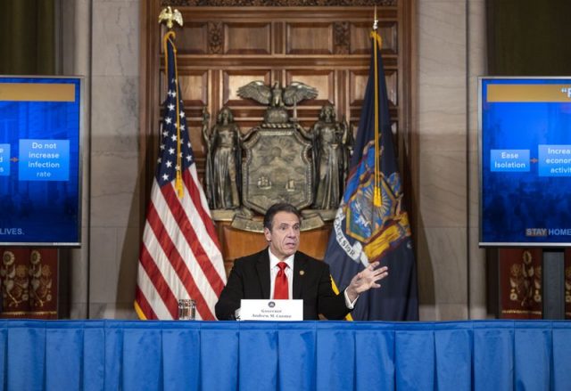 Governor Andrew M. Cuomo provides a coronavirus update during a press conference in the Red Room at the State Capitol in this file photo.