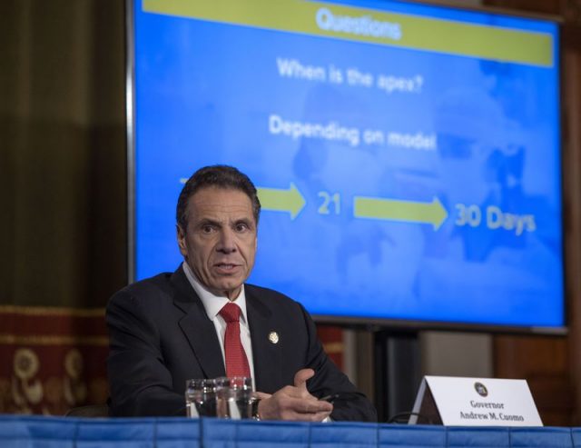 April 2, 2020 - Albany, NY - Governor Andrew M. Cuomo provides a coronavirus update during a press conference in the Red Room at the State Capitol.