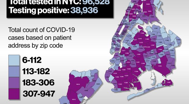 NYC map shows total cases testing positive for coronavirus by ZIP code