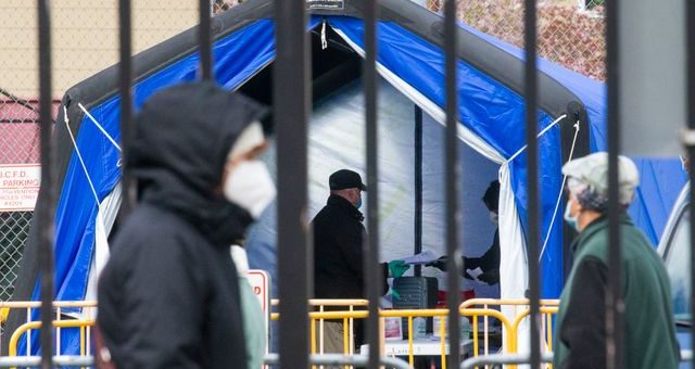 JERSEY CITY, NJ - APRIL 10: A person arrives at a coronavirus walk-up testing site at Public Safety Headquarters on April 10, 2020 in Jersey City, New Jersey. New Jersey has the second most COVID-19 cases in the U.S. with over 50,000 confirmed reports. (Photo by Kena Betancur/Getty Images)