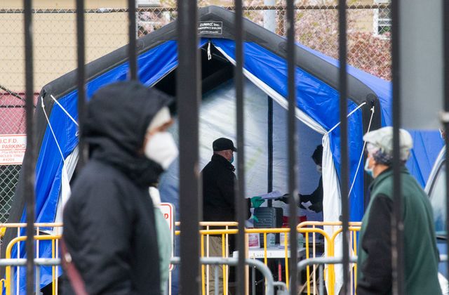 JERSEY CITY, NJ - APRIL 10: A person arrives at a coronavirus walk-up testing site at Public Safety Headquarters on April 10, 2020 in Jersey City, New Jersey. New Jersey has the second most COVID-19 cases in the U.S. with over 50,000 confirmed reports. (Photo by Kena Betancur/Getty Images)