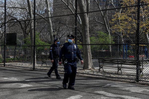 Sgt. Joseph Rosso, left, and Nicholas Contrado patrolled St. Vartan Park in Manhattan on Wednesday.