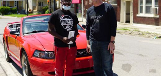 Antonio Gwynn Jr. (left) received a 2004 Mustang from Matt Block as a reward for Gwynn’s work cleaning up after protests