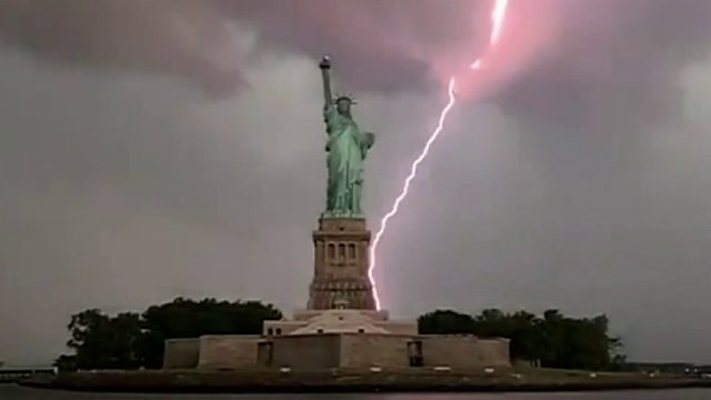 Lady Liberty stands tall – amid lightning strike in NY Harbor ...