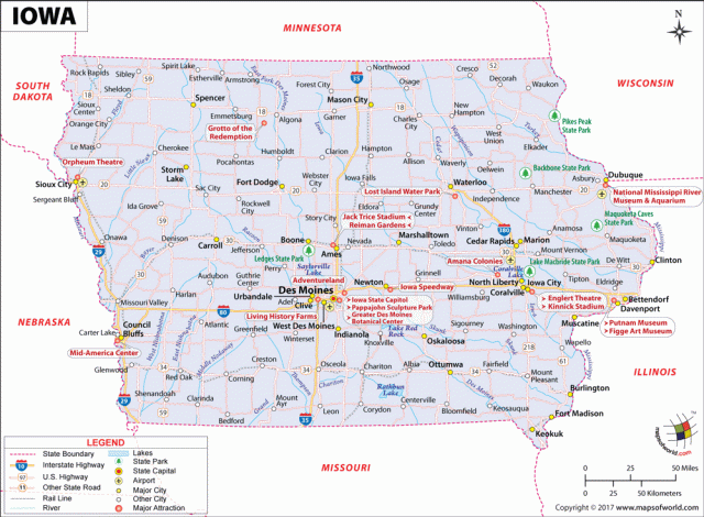 Iowa Map, Map of Iowa (IA)