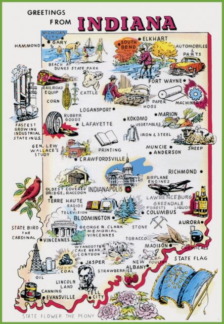 Pictorial travel map of Indiana Pictorial travel map of Indiana
